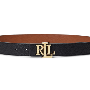Lauren Ralph Lauren Logo Black Tan Reversible Pebbled Leather Belt